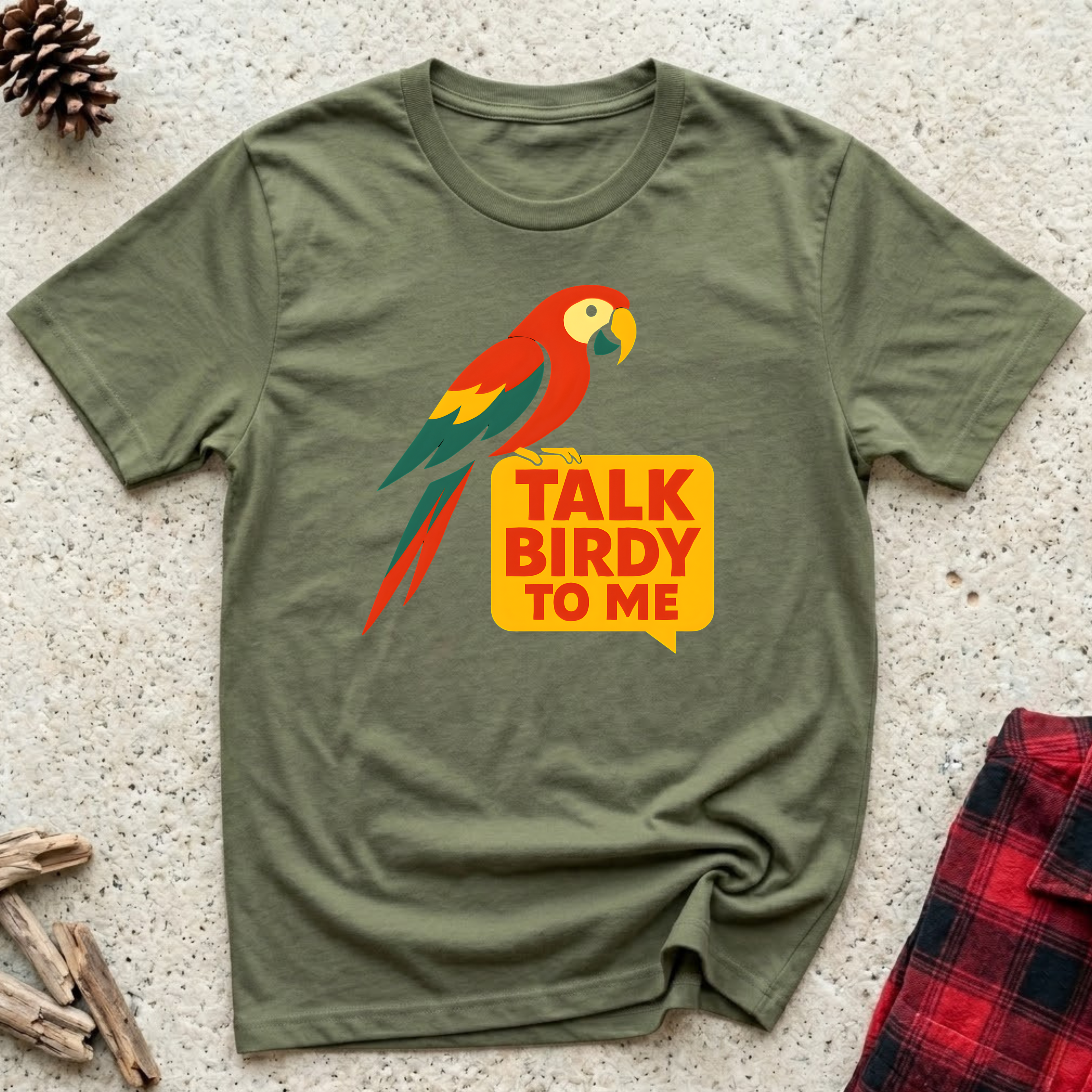 Talk Birdy to Me T-Shirt | Scarlet Macaw Parrot Tee | Funny Bird Lover Gift