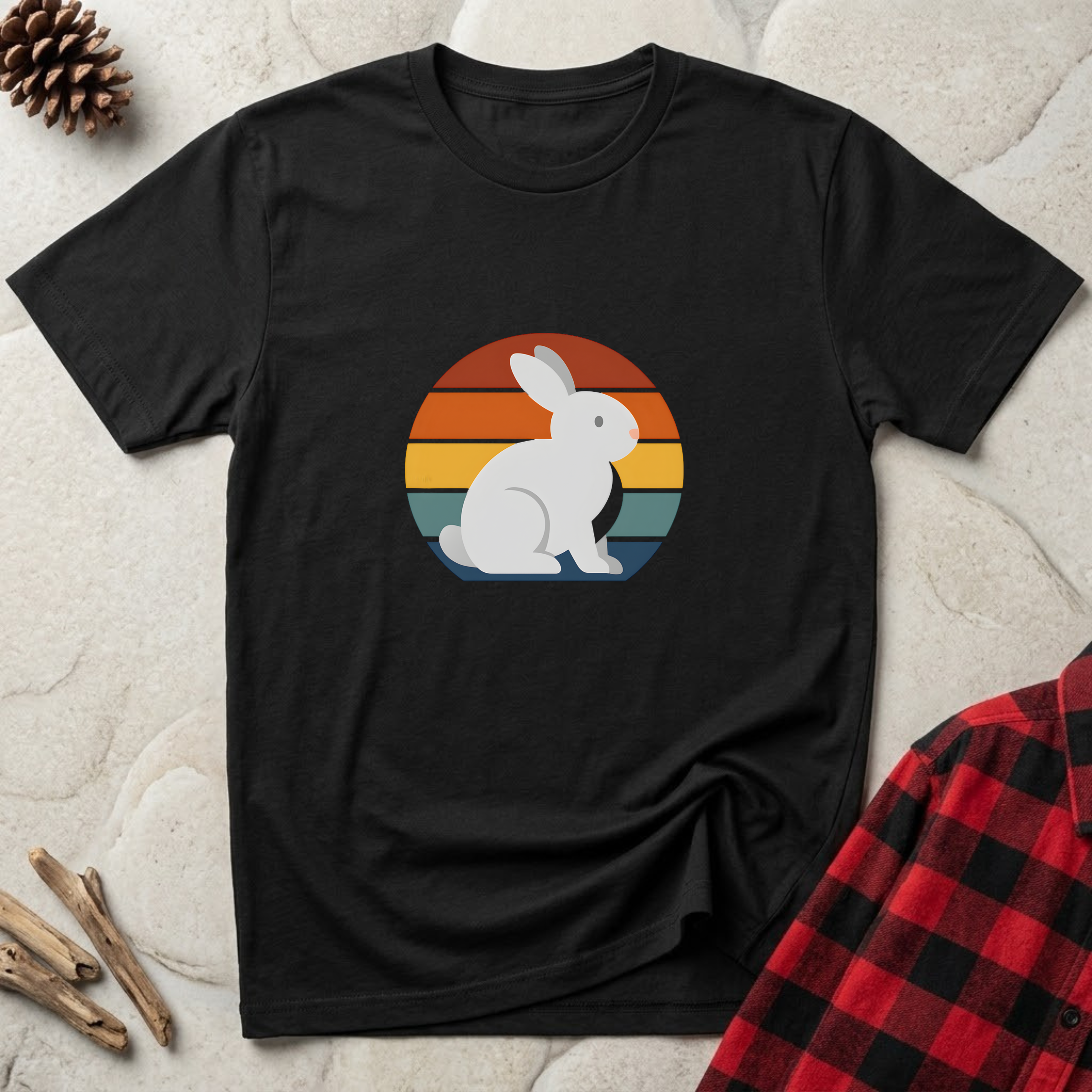 Retro Sunset Bunny T-Shirt Cute Bunny Lover Tee | Rabbit Mom Dad Gift
