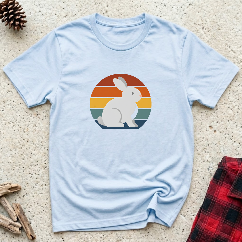 Retro Sunset Bunny T-Shirt Cute Bunny Lover Tee | Rabbit Mom Dad Gift