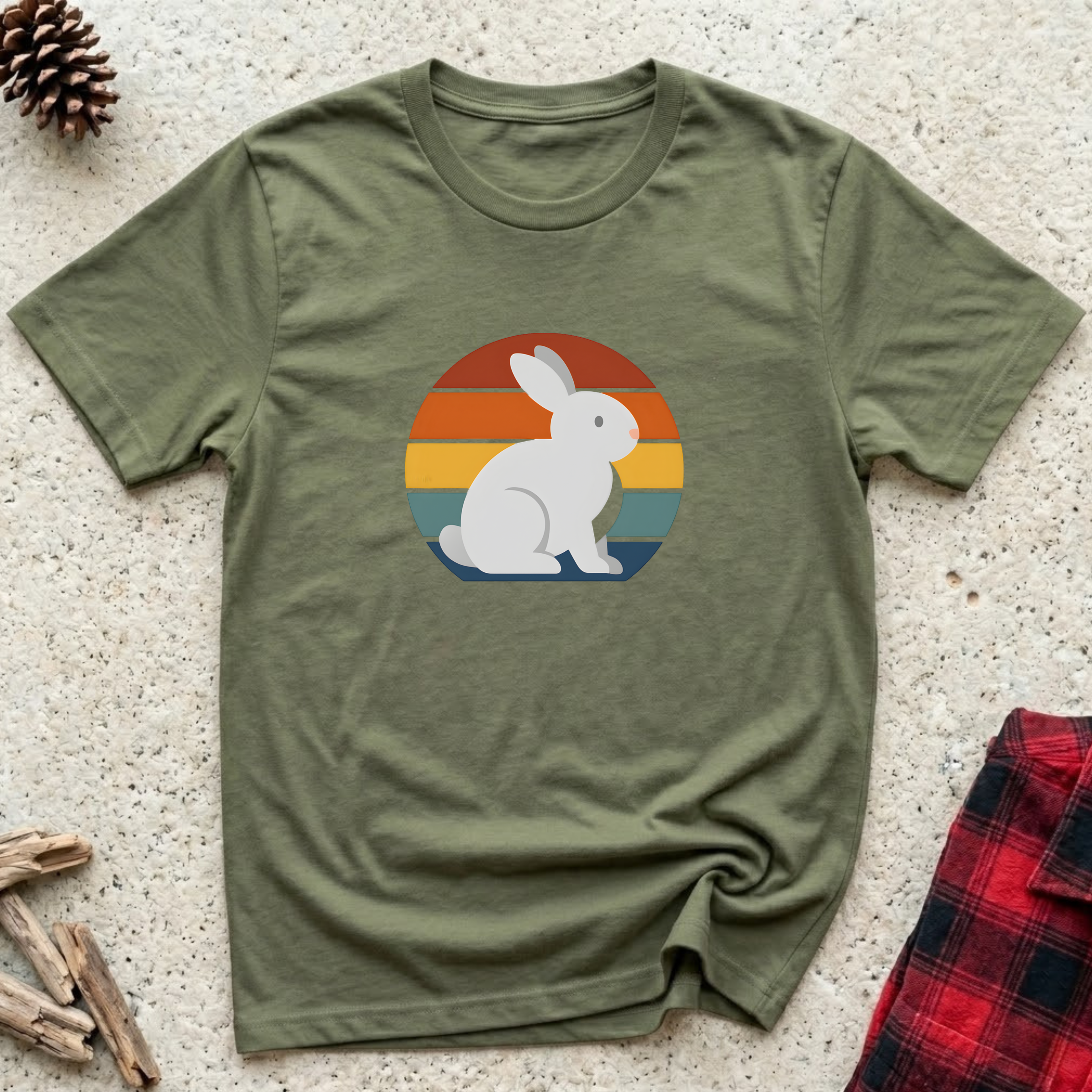 Retro Sunset Bunny T-Shirt Cute Bunny Lover Tee | Rabbit Mom Dad Gift