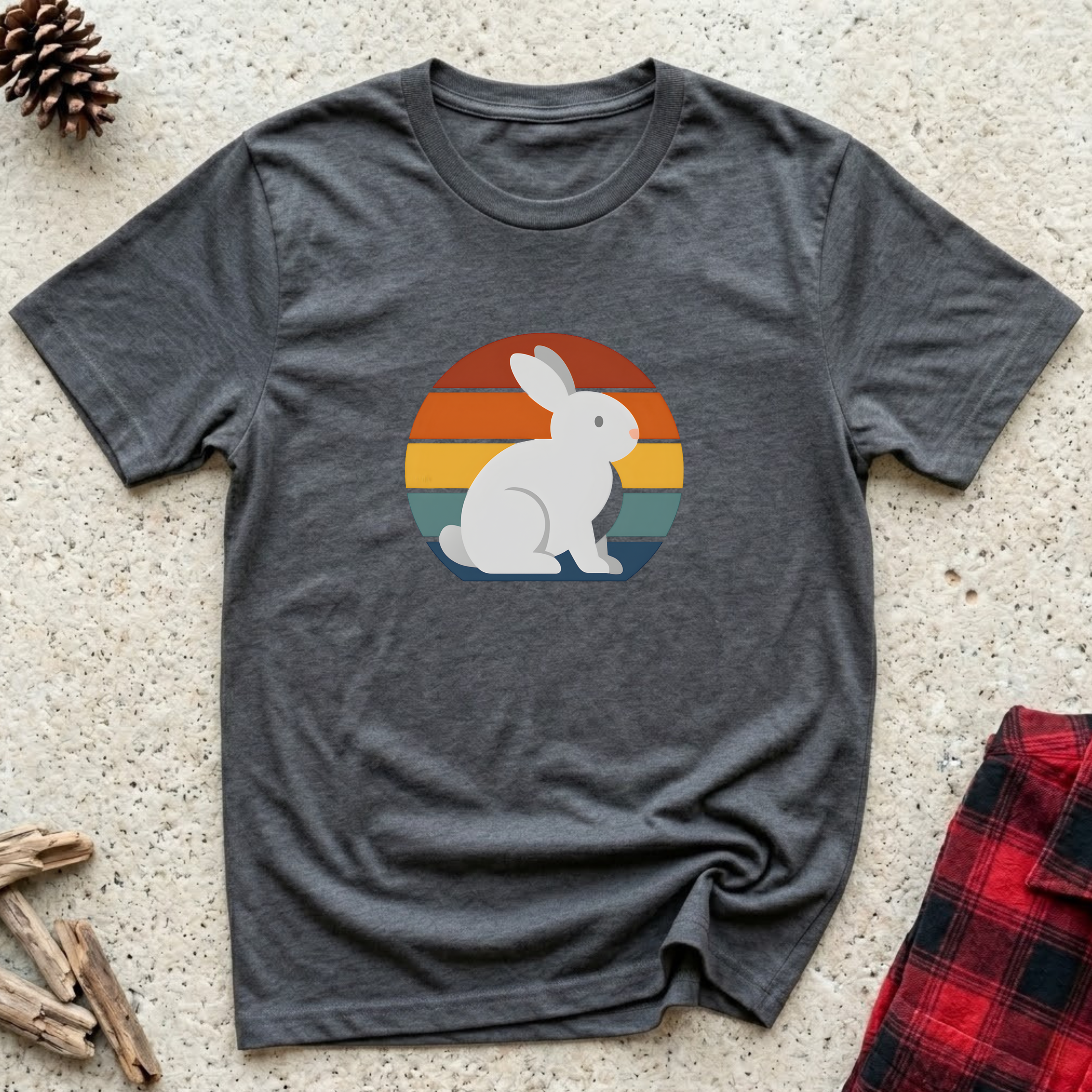 Retro Sunset Bunny T-Shirt Cute Bunny Lover Tee | Rabbit Mom Dad Gift