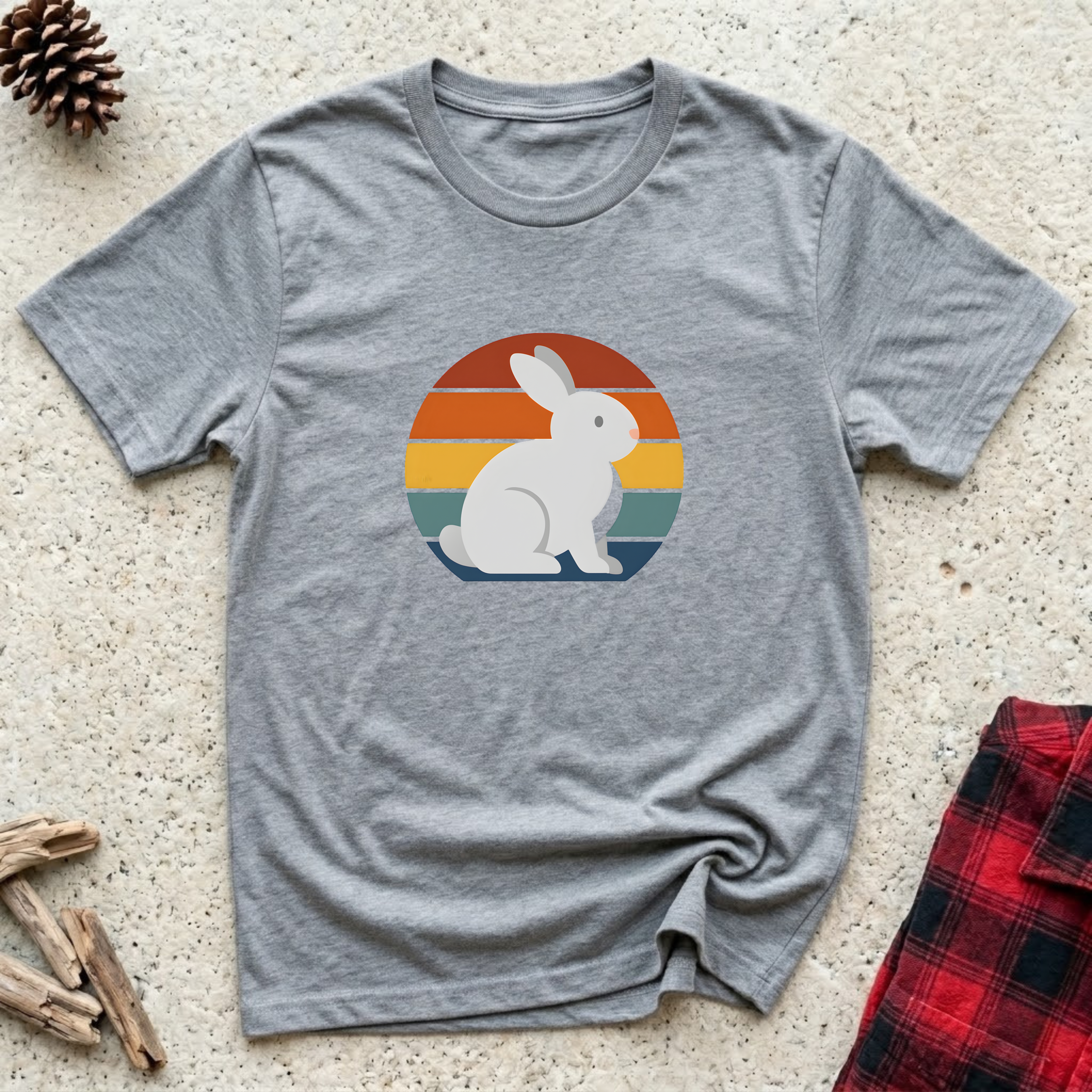 Retro Sunset Bunny T-Shirt Cute Bunny Lover Tee | Rabbit Mom Dad Gift