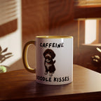 Caffeine & Doodle Kisses Mug — 11oz Accent Coffee Cup with Brown & White Doodle Design