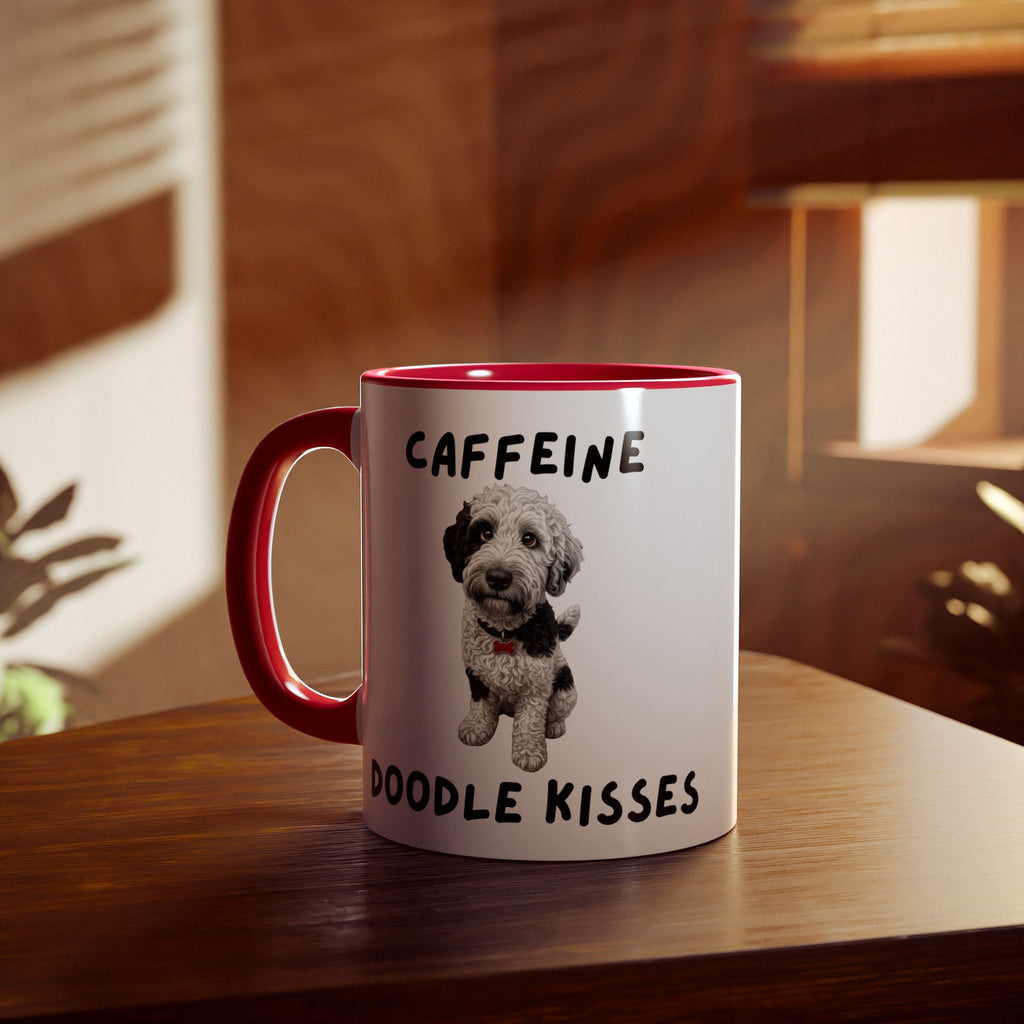 Caffeine & Doodle Kisses Mug — 11oz Accent Coffee Cup with Brown & White Doodle Design