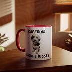 Caffeine & Doodle Kisses Mug — 11oz Accent Coffee Cup with Brown & White Doodle Design