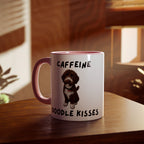 Caffeine & Doodle Kisses Mug — 11oz Accent Coffee Cup with Brown & White Doodle Design