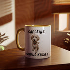 Caffeine & Doodle Kisses Mug — 11oz Accent Coffee Cup with Cream & White Doodle Design