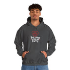 Best Things in Life Are Furry charcoal hoodie with red paw
print heart design, funny pet lover sweatshirt for dog and cat parents