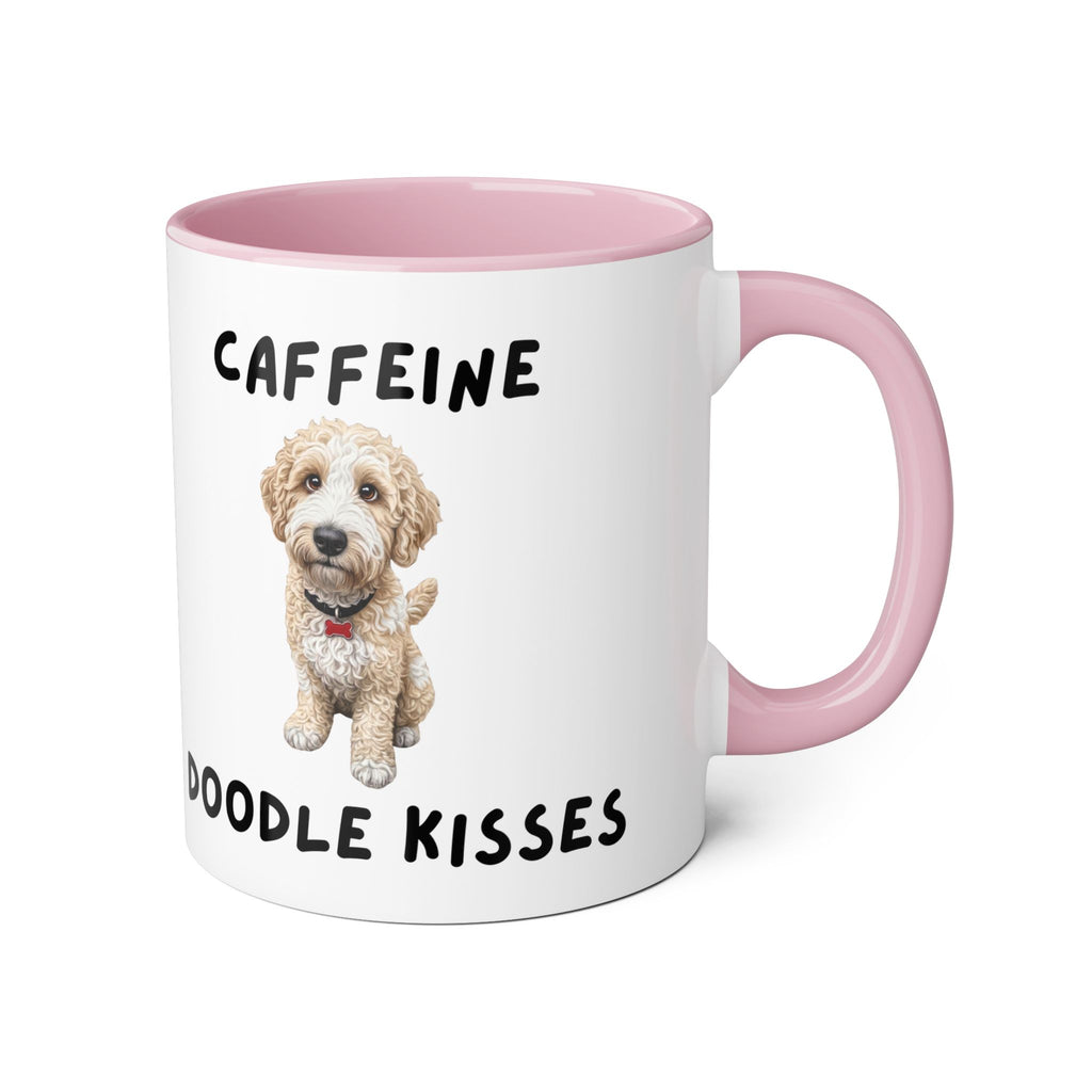 Caffeine & Doodle Kisses Mug — 11oz Accent Coffee Cup with Cream & White Doodle Design