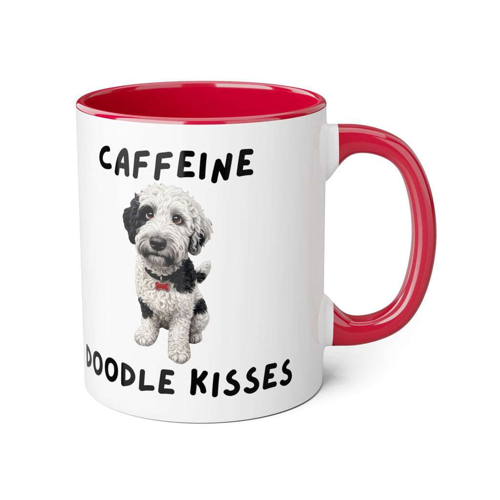 Caffeine & Doodle Kisses Mug — 11oz Accent Coffee Cup with Brown & White Doodle Design