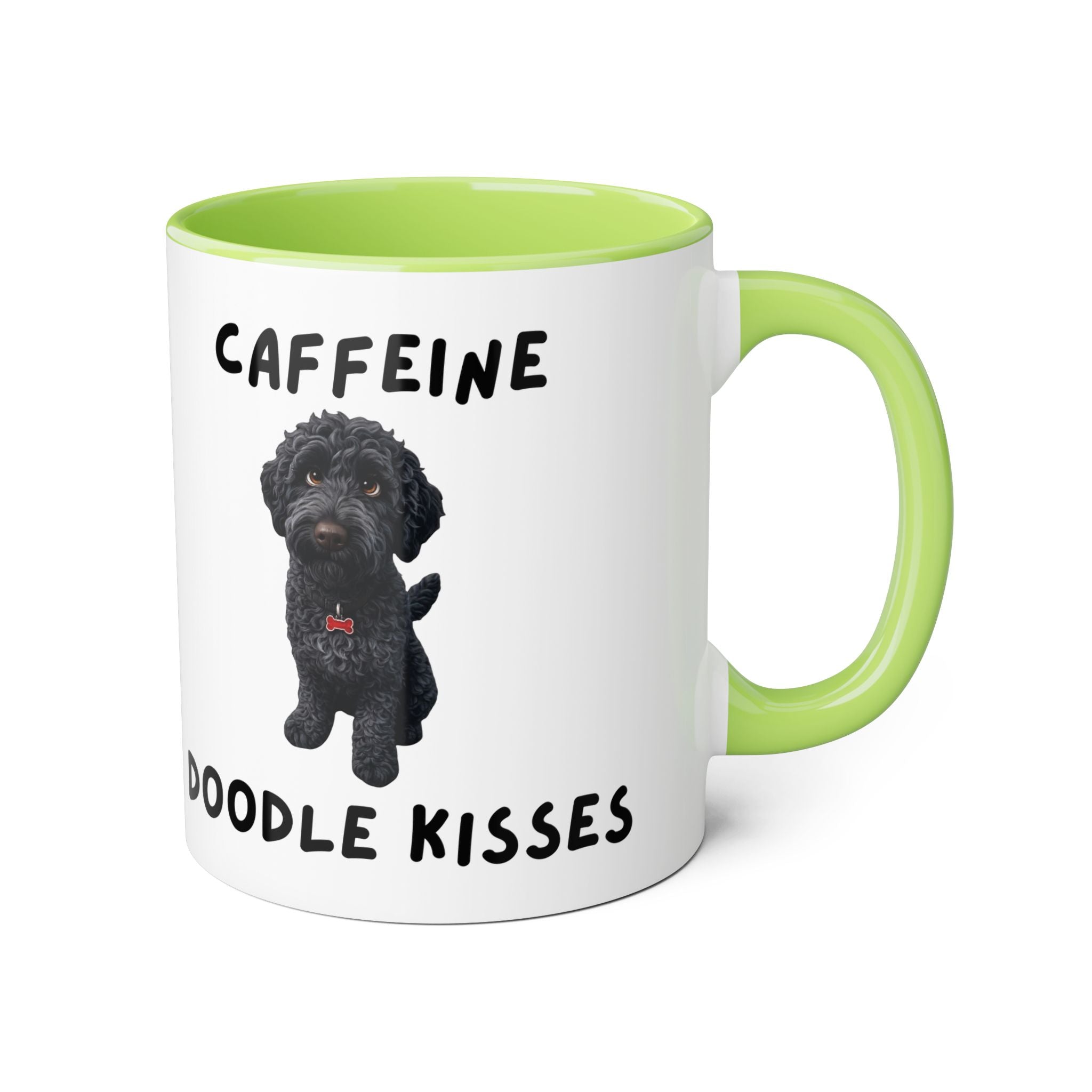 Caffeine & Doodle Kisses Mug — 11oz Accent Coffee Cup with Black Doodle Design