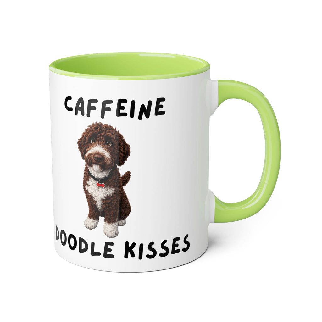 Caffeine & Doodle Kisses Mug — 11oz Accent Coffee Cup with Brown & White Doodle Design