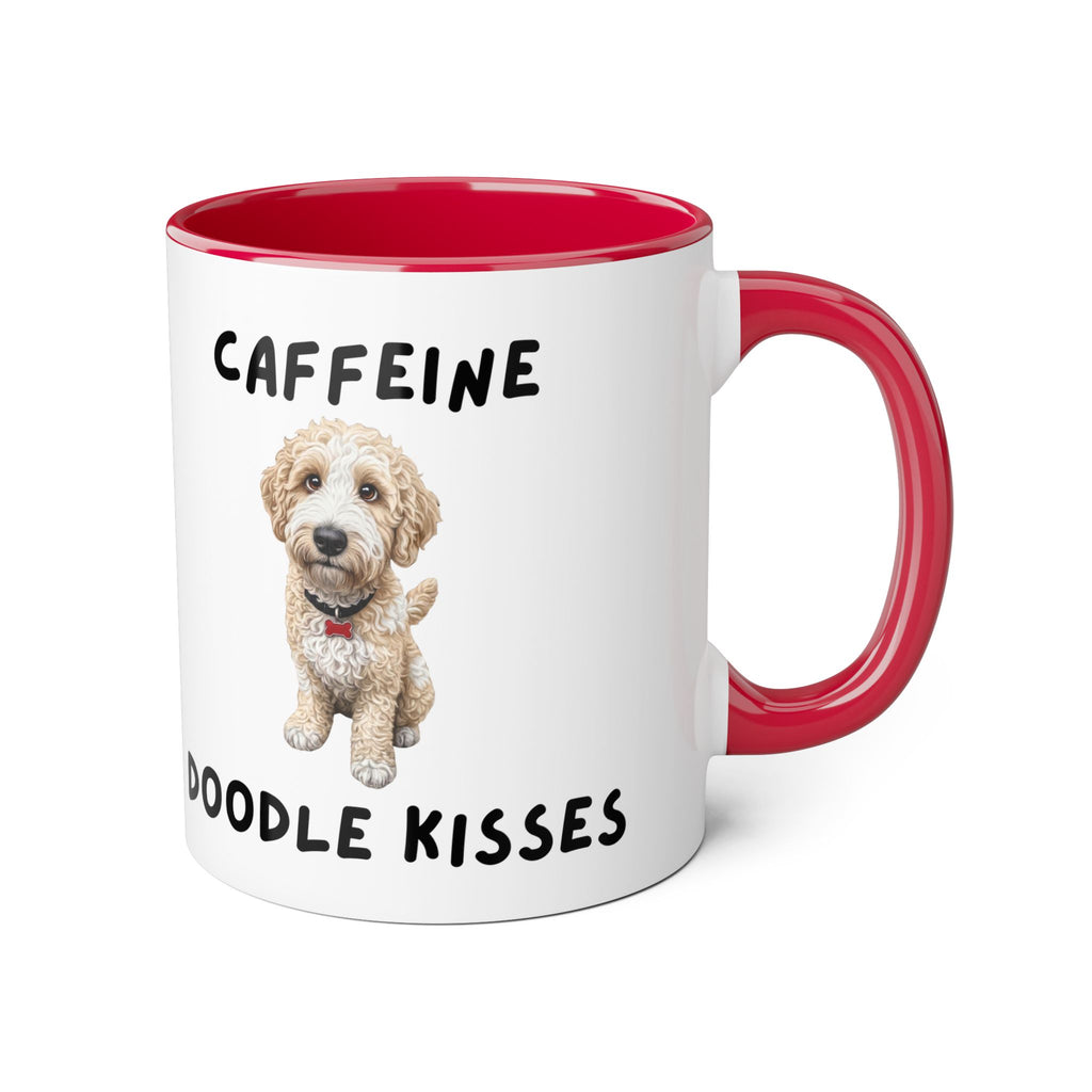 Caffeine & Doodle Kisses Mug — 11oz Accent Coffee Cup with Cream & White Doodle Design