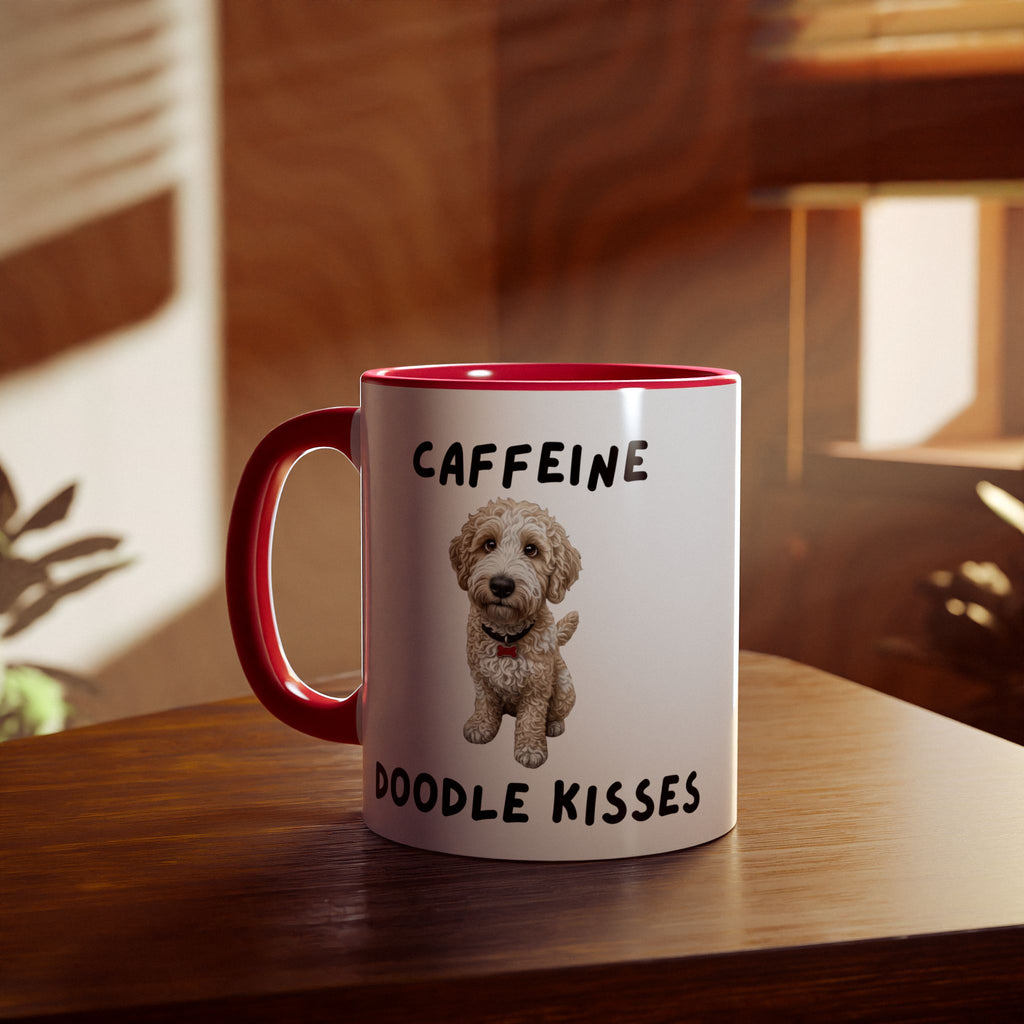 Caffeine & Doodle Kisses Mug — 11oz Accent Coffee Cup with Cream & White Doodle Design
