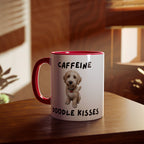 Caffeine & Doodle Kisses Mug — 11oz Accent Coffee Cup with Cream & White Doodle Design