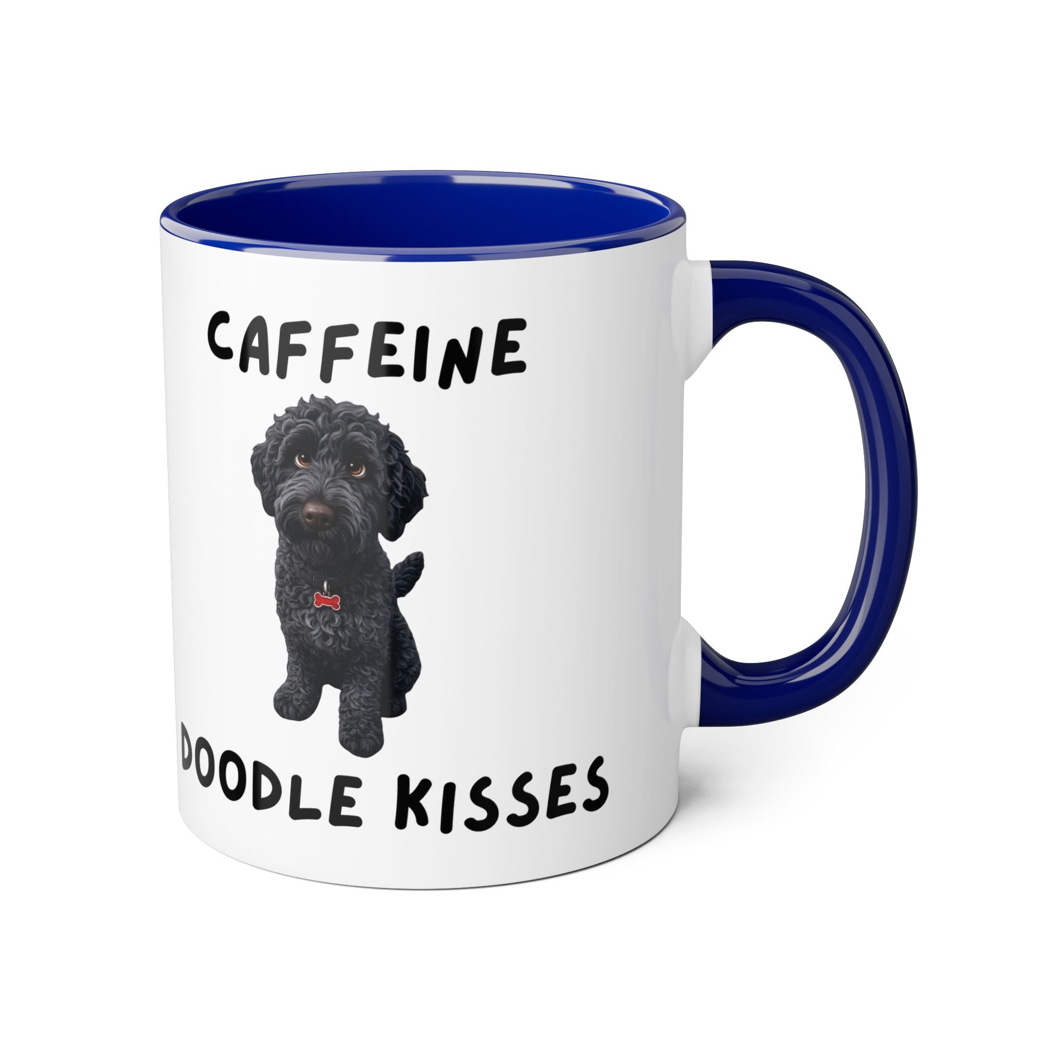 Caffeine & Doodle Kisses Mug — 11oz Accent Coffee Cup with Black Doodle Design