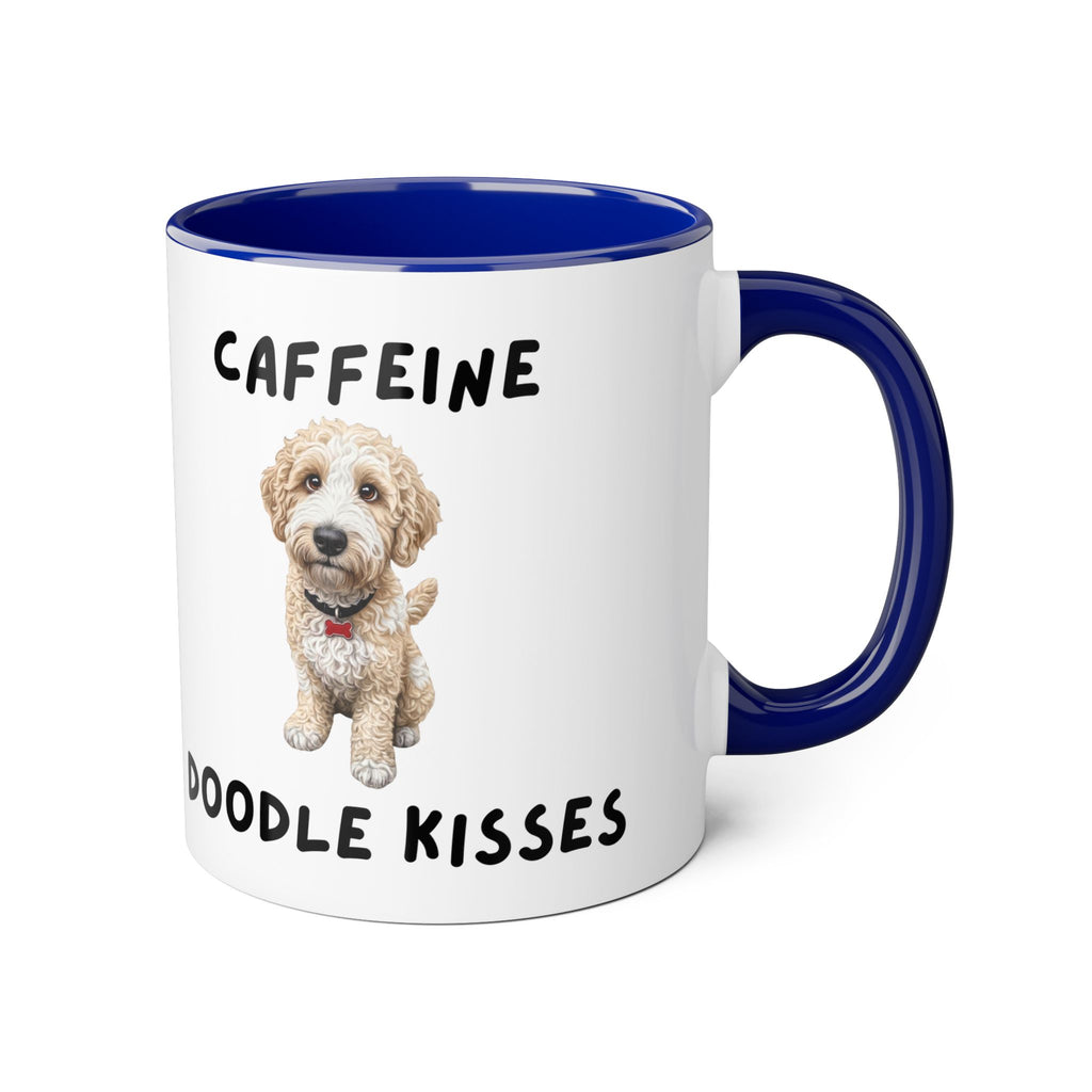 Caffeine & Doodle Kisses Mug — 11oz Accent Coffee Cup with Cream & White Doodle Design