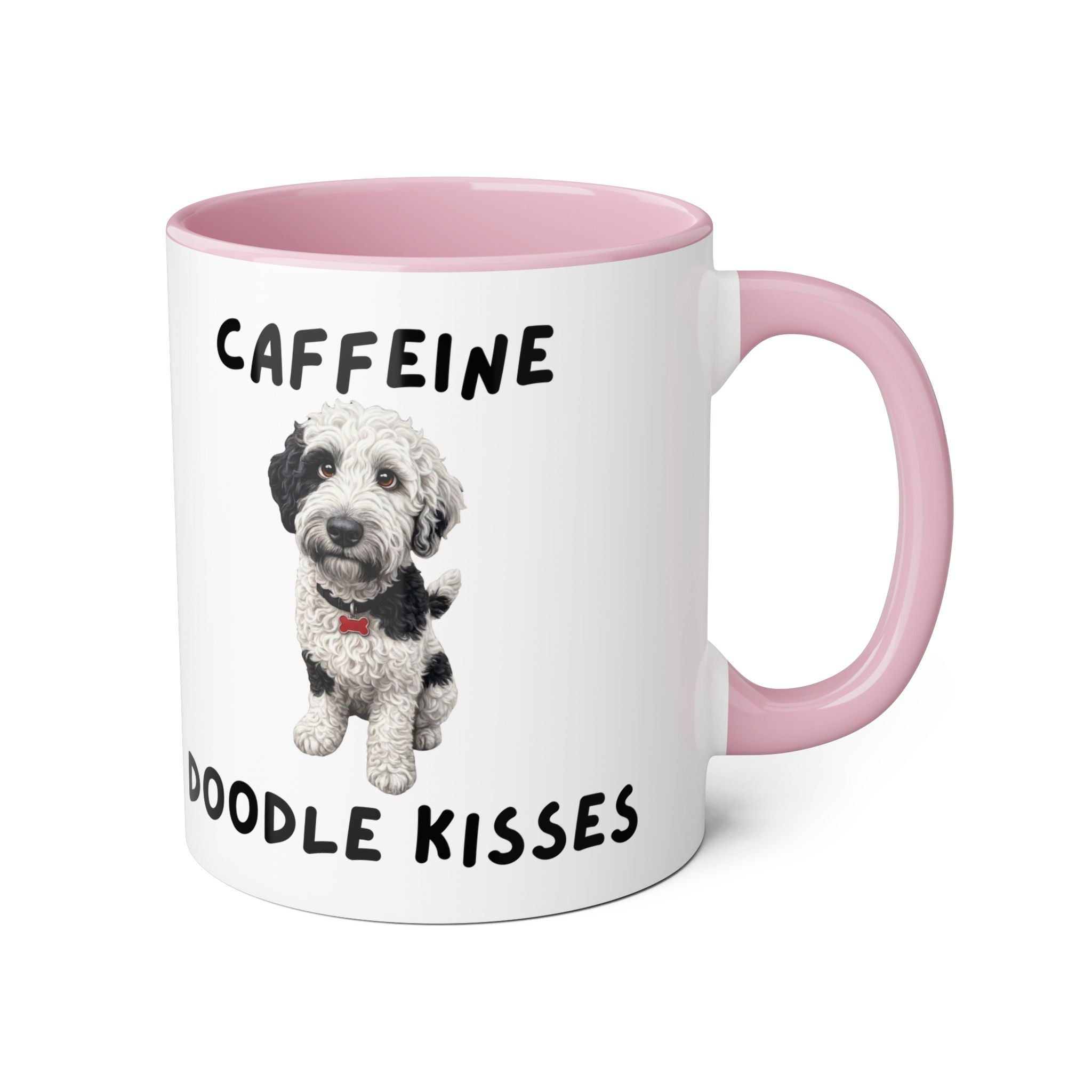 Caffeine & Doodle Kisses Mug — 11oz Accent Coffee Cup with Brown & White Doodle Design