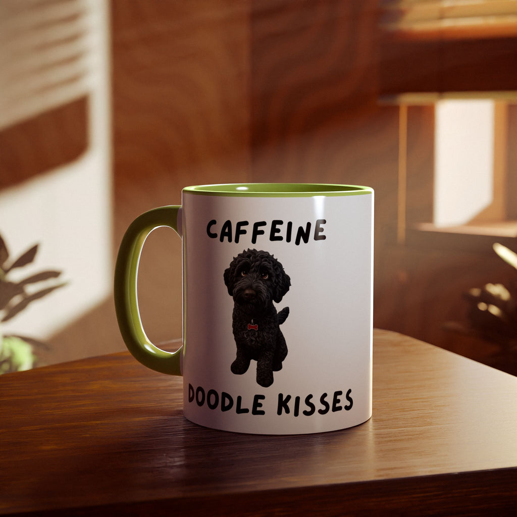 Caffeine & Doodle Kisses Mug — 11oz Accent Coffee Cup with Black Doodle Design
