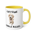 Caffeine & Doodle Kisses Mug — 11oz Accent Coffee Cup with Cream & White Doodle Design
