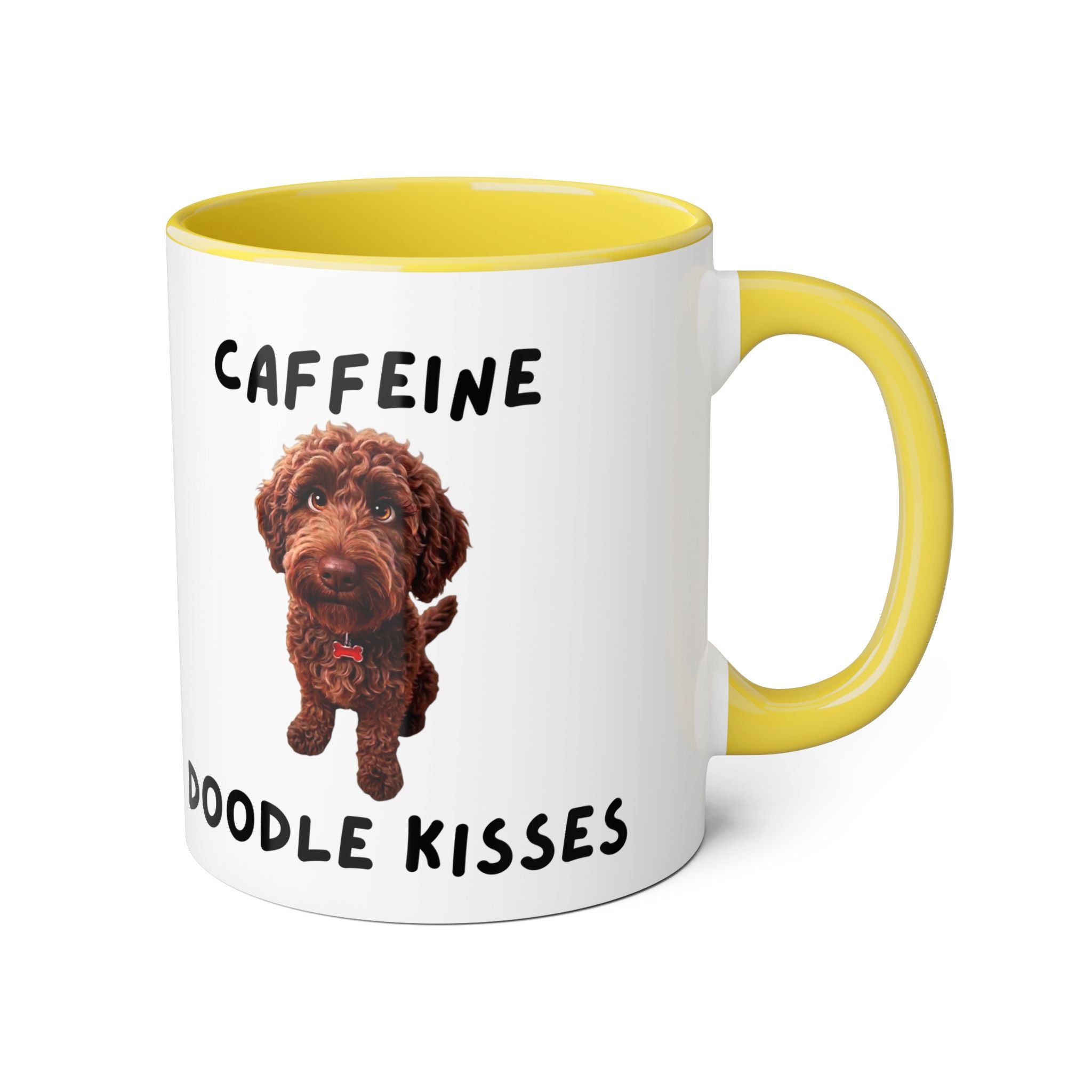 Caffeine & Doodle Kisses Mug — 11oz Accent Coffee Cup with Chocolate Doodle Design