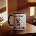 Caffeine & Doodle Kisses Mug — 11oz Accent Coffee Cup with Cream & White Doodle Design