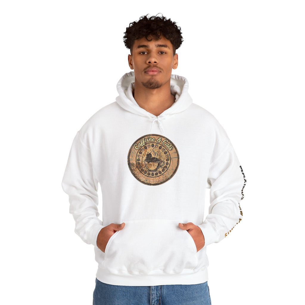 Caffeine & Cats Hoodie | Funny Cat Lover Sweatshirt | Cat Mom Coffee Gift