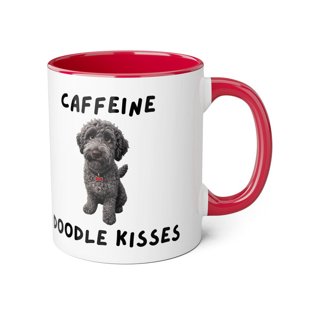 Caffeine & Doodle Kisses Mug — 11oz Accent Coffee Cup with Gray Doodle Design
