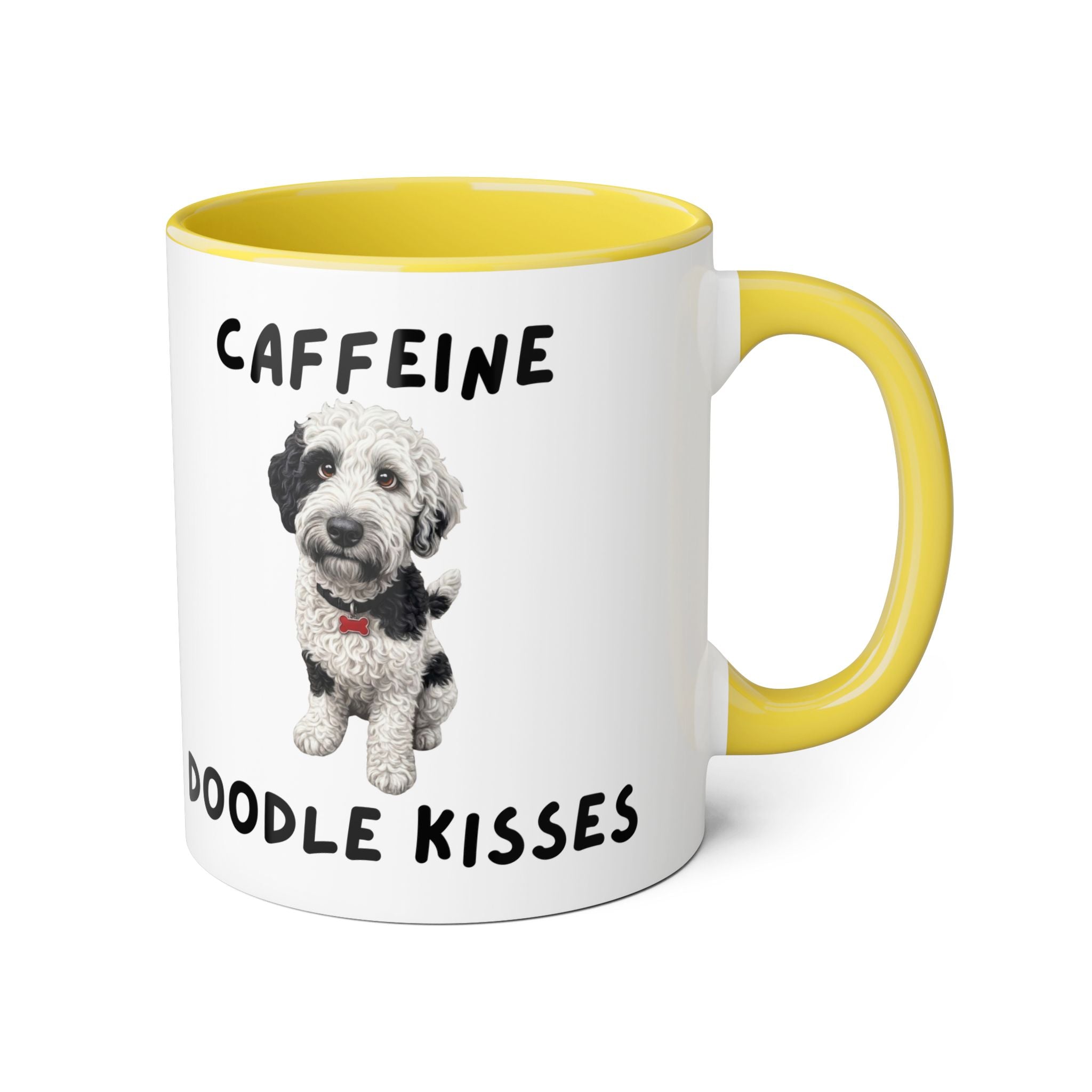 Caffeine & Doodle Kisses Mug — 11oz Accent Coffee Cup with Brown & White Doodle Design