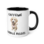 Caffeine & Doodle Kisses Mug — 11oz Accent Coffee Cup with Cream & White Doodle Design