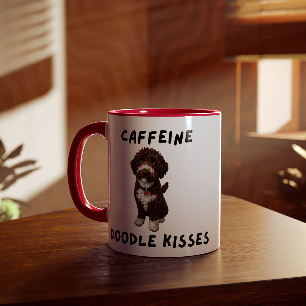 Caffeine & Doodle Kisses Mug — 11oz Accent Coffee Cup with Brown & White Doodle Design
