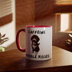 Caffeine & Doodle Kisses Mug — 11oz Accent Coffee Cup with Brown & White Doodle Design
